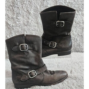 Ugg Boots Womens Sz 5‎ Frances Brown Leather Ankle 2 Buckle Pull On Booties